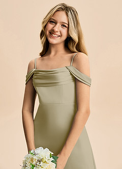 Azazie Lettie Junior A-Linie Schulterfrei Stretch-Satin Kleid Moosgrün image5