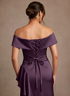 Azazie Kirsty Mother of the Bride Dresses Plum Sheath Off the Shoulder Stretch Satin Dress image6