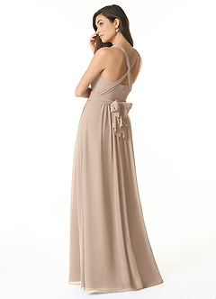 Azazie Olani Bridesmaid Dresses Taupe A-Line One Shoulder Chiffon Convertible Dress image3