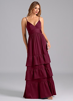 Azazie Nathalia Bridesmaid Dresses Mulberry A-Line Pleated Stretch Satin Dress image1