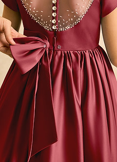 Azazie Toffee Abiti da Ragazza di Fiori Abito Stile Principessa in Raso Opaco Fiocco Melograno image7