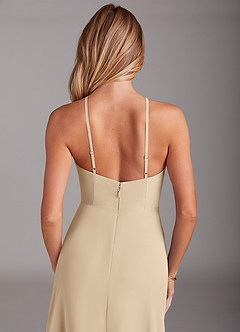 Azazie Bailey Bridesmaid Dresses Champagne A-Line Halter Side Slit Chiffon Dress image8