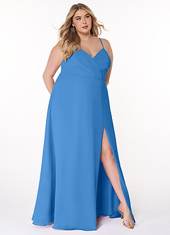 Azazie Everleigh Abiti da Damigella Abito A-Line in Chiffon con Scollo a Cuore a Pieghe Blue Jay image8
