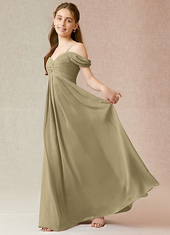 Azazie Kaitlynn Junior Moss Green A-Line Off the Shoulder Chiffon Dress image3
