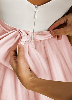 Azazie Sprout Flower Girl Dresses Blushing Pink A-Line Bow Tulle Dress image5