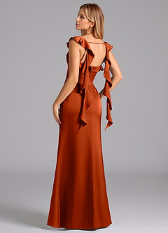 Azazie Adi Bridesmaid Dresses Paprika A-Line Pleated Stretch Satin Dress image6