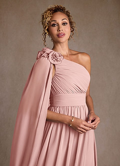 Azazie Lancaster Mère de la mariée Robes Robe Trapèze en Mousseline de soie Une épaule Rose Poudré image4
