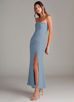 Azazie Leonis At-home Try On Dresses Dusty Blue Mermaid Strapless Chiffon Convertible Dress image3