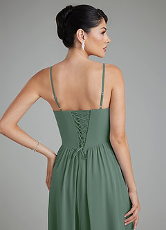 Azazie Alisha Bridesmaid Dresses Eucalyptus A-Line Corset Chiffon Dress image10