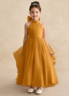 Azazie Bev Robe Demoiselle D'honneur Fillette Robe Trapèze en Tulle Convertible Caramel écossais image3