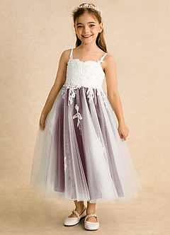 Azazie Coraline Blumenmädchenkleider A-Linie Spitze Kleid Elfenbein Cabernet image1