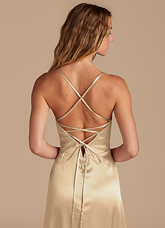 Azazie Mei Brautjungfernkleider A-Linie Metallischer Satin Kleid Champagner image2