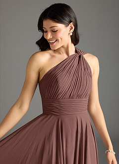 Azazie Charlize Bridesmaid Dresses Espresso A-Line One Shoulder Chiffon Dress image5