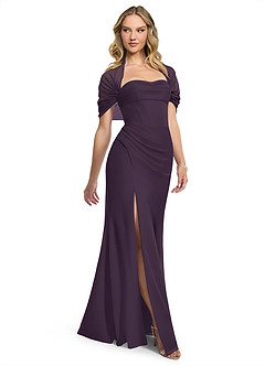 Azazie Zia Vestidos de damas de honor Vestido de Ciruela de Gasa de Corte Recto Convertible con Corte Lateral image3