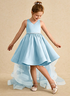 Azazie Julietta Flower Girl Dresses Sky Blue Ball-Gown Convertible Tulle Dress image5