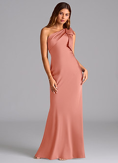Azazie Yuanna Brautjungfernkleider Meerjungfrau-Linie One-Shoulder Stretch-Satin Kleid Koralle image3
