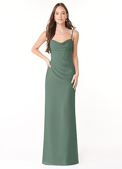Azazie Mai Bridesmaid Dresses Eucalyptus Sheath Pleated Chiffon Dress image1