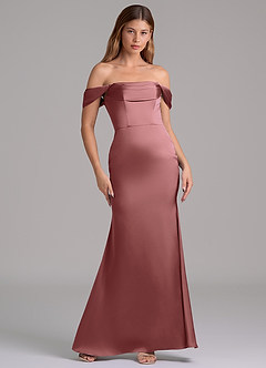 Azazie Miley 신부 들러리 드레스 인어 오프 더 숄더 스트레치 새틴 바닥 길이 드레스 image6