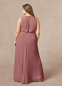 Azazie Marchioness vestidos de madre de la novia Vestido de Rosa Del Desierto de Gasa de Corte En A con Cuello redondo plisado image8