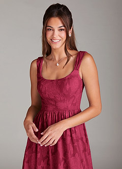 Azazie Alissa Brautjungfernkleider A-Linie mit Taschen Blumen-Burnout Kleid Burgunderrot image6