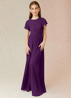 Azazie Mosley Junior Grape A-Line Ruched Mesh Dress image1