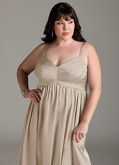 Azazie Alia Bridesmaid Dresses Frost A-Line Pleated Stretch Satin Dress image14