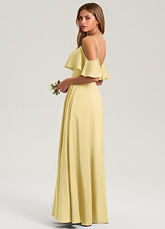 Azazie Jean Bridesmaid Dresses Lemon Sorbet A-Line Off the Shoulder Stretch Satin Dress image4