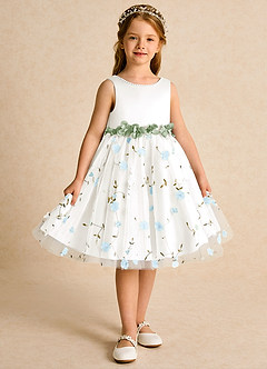 Azazie Starri Flower Girl Dresses Sky Blue Dusty Sage Ball-Gown Beaded Matte Satin Dress image7