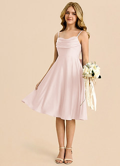 Azazie Bear Vestido de Rosa Rubor de Satén Elástico de Corte en A con Escote de Corazón image4