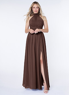 Azazie Iman Brautjungfernkleider A-Linie A-Linie Gerüscht Chiffon Kleid Ganache image1