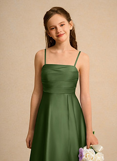 Azazie Pebbles Junior Formal Flower Girl Klänningar Klä A-Line i Matt satäng Plisserad image3