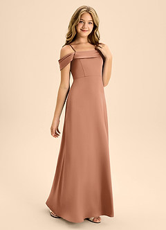 Azazie Anselie Junior Bronzer A-Line Off the Shoulder Stretch Satin Dress image5