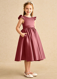 Azazie Dumpling Flower Girl Klänningar Klä A-Line i Matt satäng Rosett image3