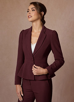front Amara Cabernet Traje pantalón peplum de tejido refinado y sastre