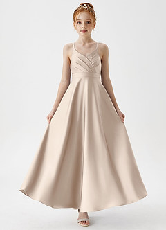 Azazie Avelina Junior White Alabaster A-Line Pleated Stretch Satin Dress image5