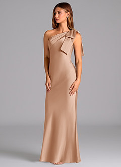 Azazie Yuanna Bridesmaid Dresses English Rose Mermaid One Shoulder Stretch Satin Dress image4
