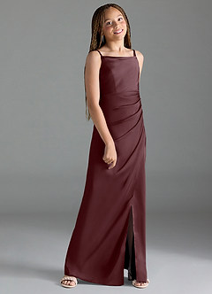 Azazie Leonis Junior A-Linie Plissee Stretch-Satin Kleid Sangria image3