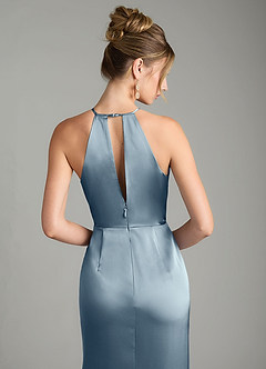 Azazie Aidyn Bridesmaid Dresses Dusty Blue Sheath Pleated Stretch Satin Dress image6