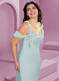 Barbie ♥ Azazie Bridesmaid Dresses Mist Sheath Pleated Stretch Satin Dress image6