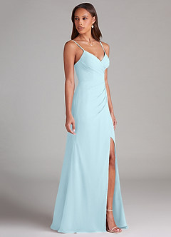 Azazie Maci Robes de demoiselle d'honneur Robe Fourreau en Mousseline de soie Plissée Bleu Nuage image4