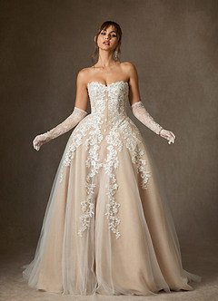 Azazie Sonnet Wedding Dresses Diamond White Champagne Ball-Gown Strapless Lace Dress image5