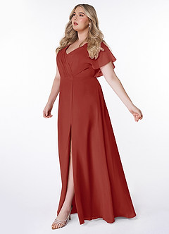 Azazie Rylee Bridesmaid Dresses Terracotta A-Line Pleated Chiffon Dress image8