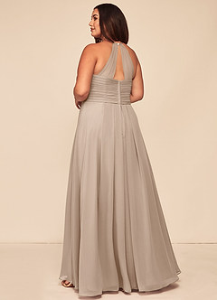 Azazie Ginger Bridesmaid Dresses Taupe A-Line Halter Pleated Chiffon Dress image10