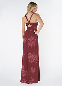 Azazie Mero Vestidos de damas de honor Vestido de Ramo De Flores Burdeos de Satén Elástico de Corte Recto con Plisado image3