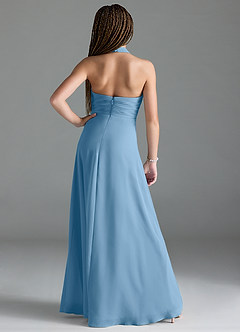 Azazie Tessie Junior Steel Blue A-Line Pleated Chiffon Dress image2