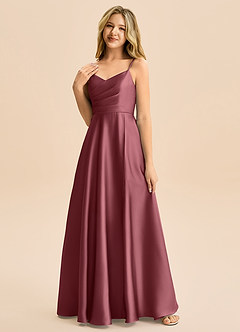 Azazie Rumi Junior Linia A Pofałdowany Satyna elastyczna Długość podłogi Młodsza druhna Sukienka image3