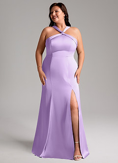 Azazie Rue Bridesmaid Dresses Lilac A-Line Pleated Stretch Satin Dress image10