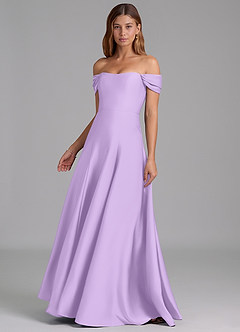 Azazie Seriana Jurken voor bruidsmeisjes Converteerbaar Jurk van Stretch Satijn met A-Lijn Off the Shoulder Lila image3
