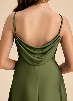 Azazie Bug Junior Olive A-Line Pleated Stretch Satin Dress image8