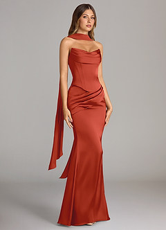 Azazie Sorrel Bridesmaid Dresses Rust Mermaid Strapless Stretch Satin Convertible Dress image3